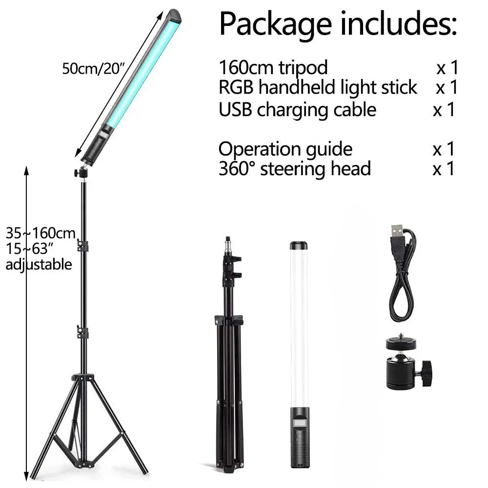 Tripé Fotografia Light Stick 20"50cm Handheld Light Wand RGB LED