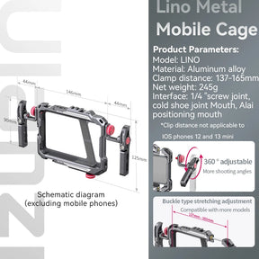 Ulanzi Lino Universal SmartPhone Cage Capa protetora com alça lateral