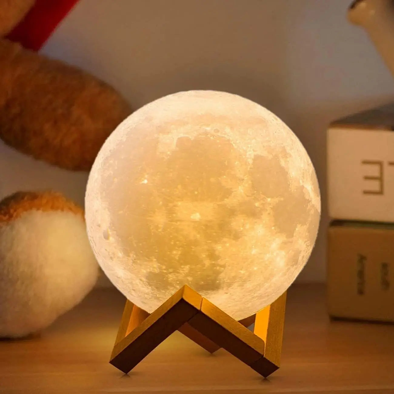 Lâmpada de lua com impressão 3D recarregável de 3 cores, lâmpada de lua sensível ao toque, luz noturna LED,