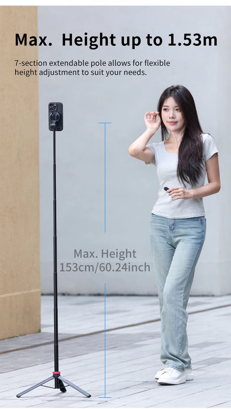 Ulanzi MT-84 1.53M Tripé Magnético para Selfie Stick Sem Fio Bluetooth