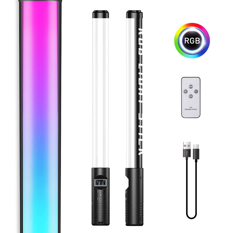 RGB Video Light Stick Lâmpada LED colorida Luz de preenchimento Flash portátil Speedlight Iluminação fotográfica com tripé