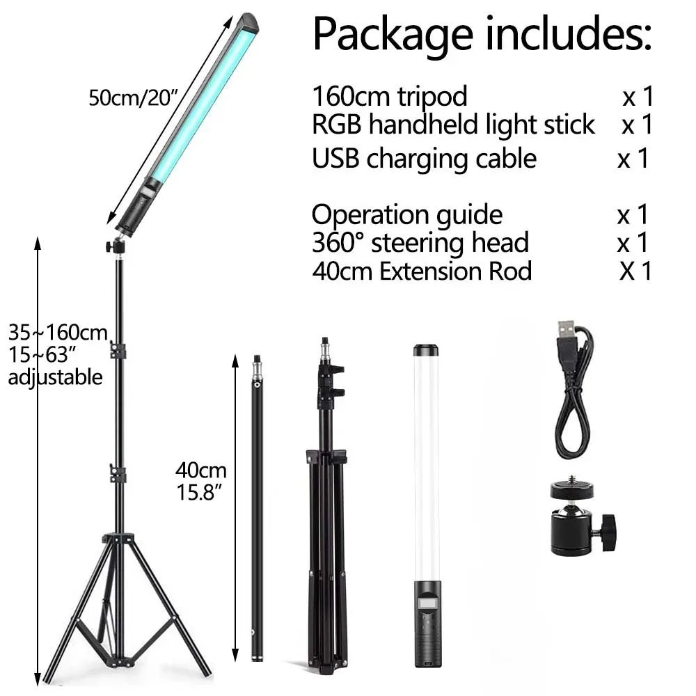 Tripé Fotografia Light Stick 20"50cm Handheld Light Wand RGB LED