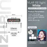 Ulanzi VL49 6W Mini Vlog LED Fill Light Branco 2000mAh 5500K Zoom Iluminação