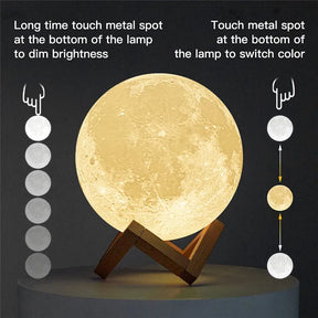 Lâmpada de lua com impressão 3D recarregável de 3 cores, lâmpada de lua sensível ao toque, luz noturna LED,