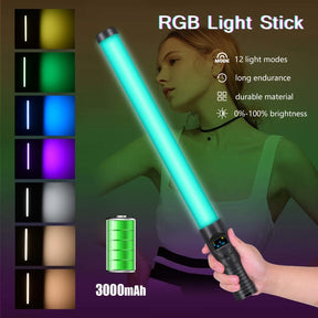 RGB Video Light Stick Lâmpada LED colorida Luz de preenchimento Flash portátil Speedlight Iluminação fotográfica com tripé