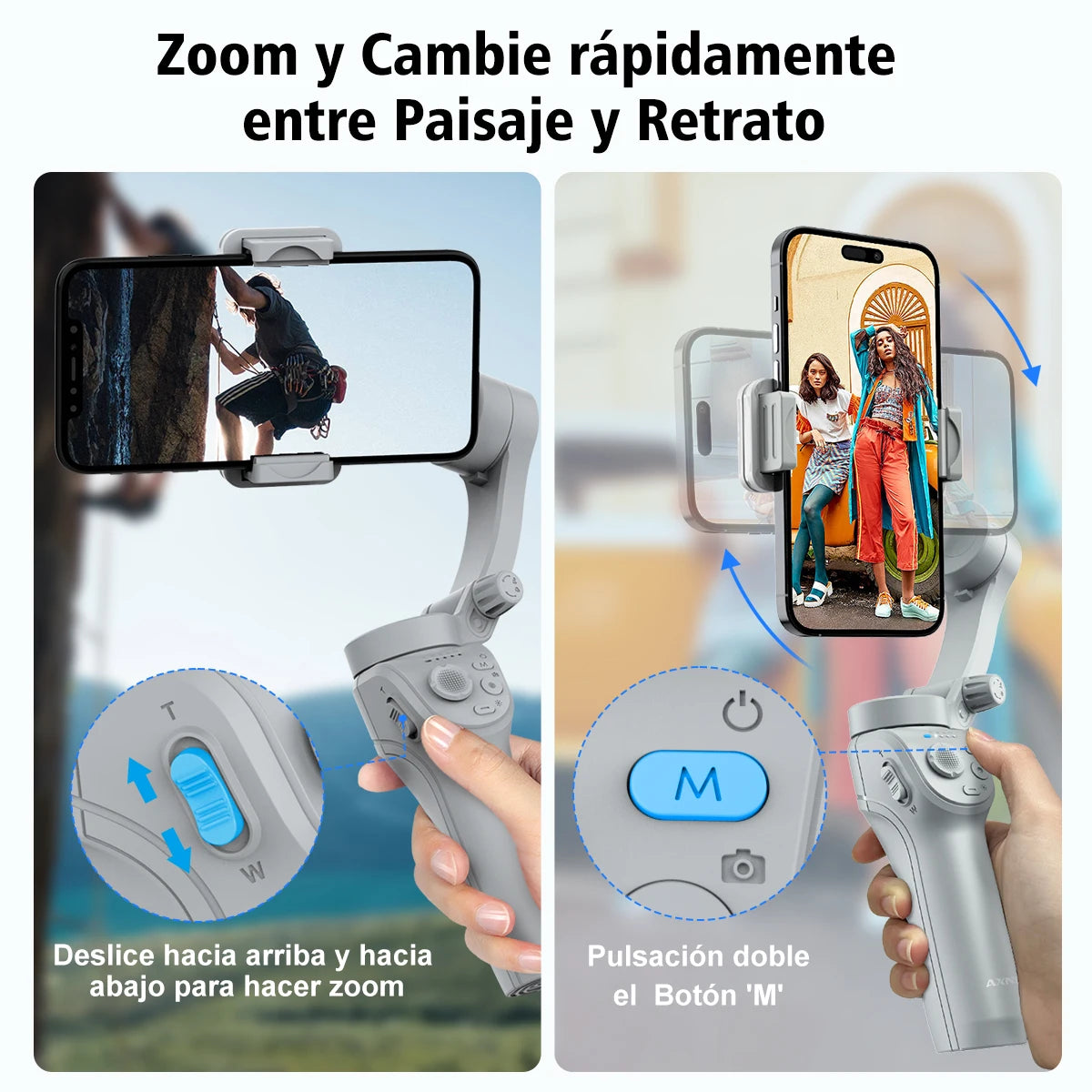 Gimbal portátil de 3 eixos com luz de preenchimento, estabilizador de celular para iPhone Samsung Xiaomi AXNEN HQ6