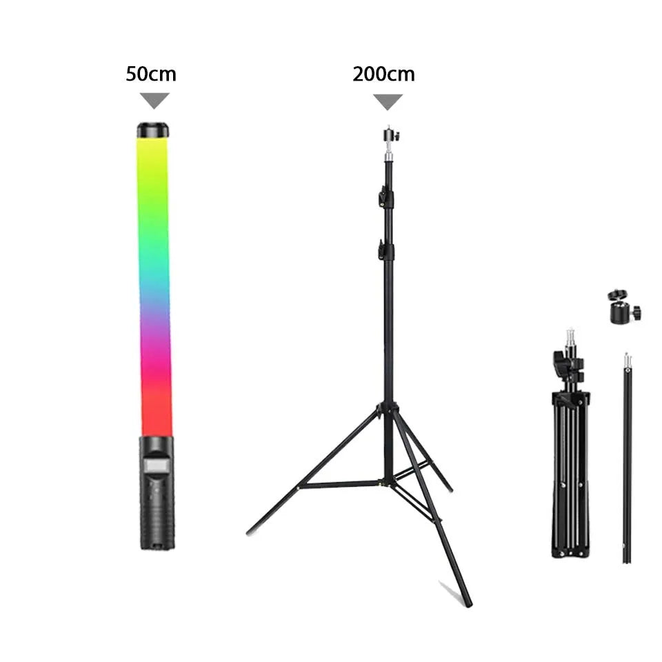 RGB Video Light Stick Lâmpada LED colorida Luz de preenchimento Flash portátil Speedlight Iluminação fotográfica com tripé