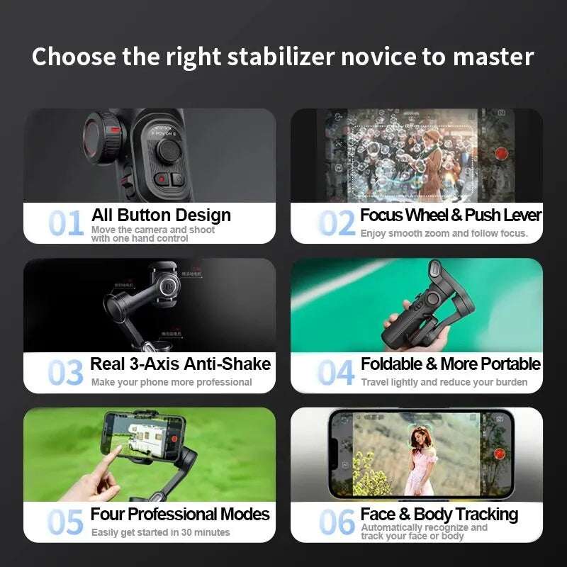 Gimbal Stabilizer SmartXE para Smartphone para iPhone Android  AOCHUAN 3-Axis Handheld