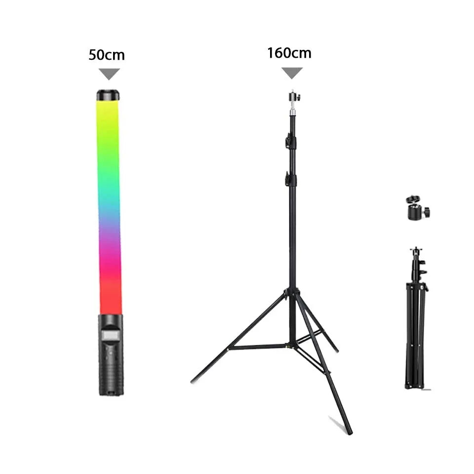 RGB Video Light Stick Lâmpada LED colorida Luz de preenchimento Flash portátil Speedlight Iluminação fotográfica com tripé