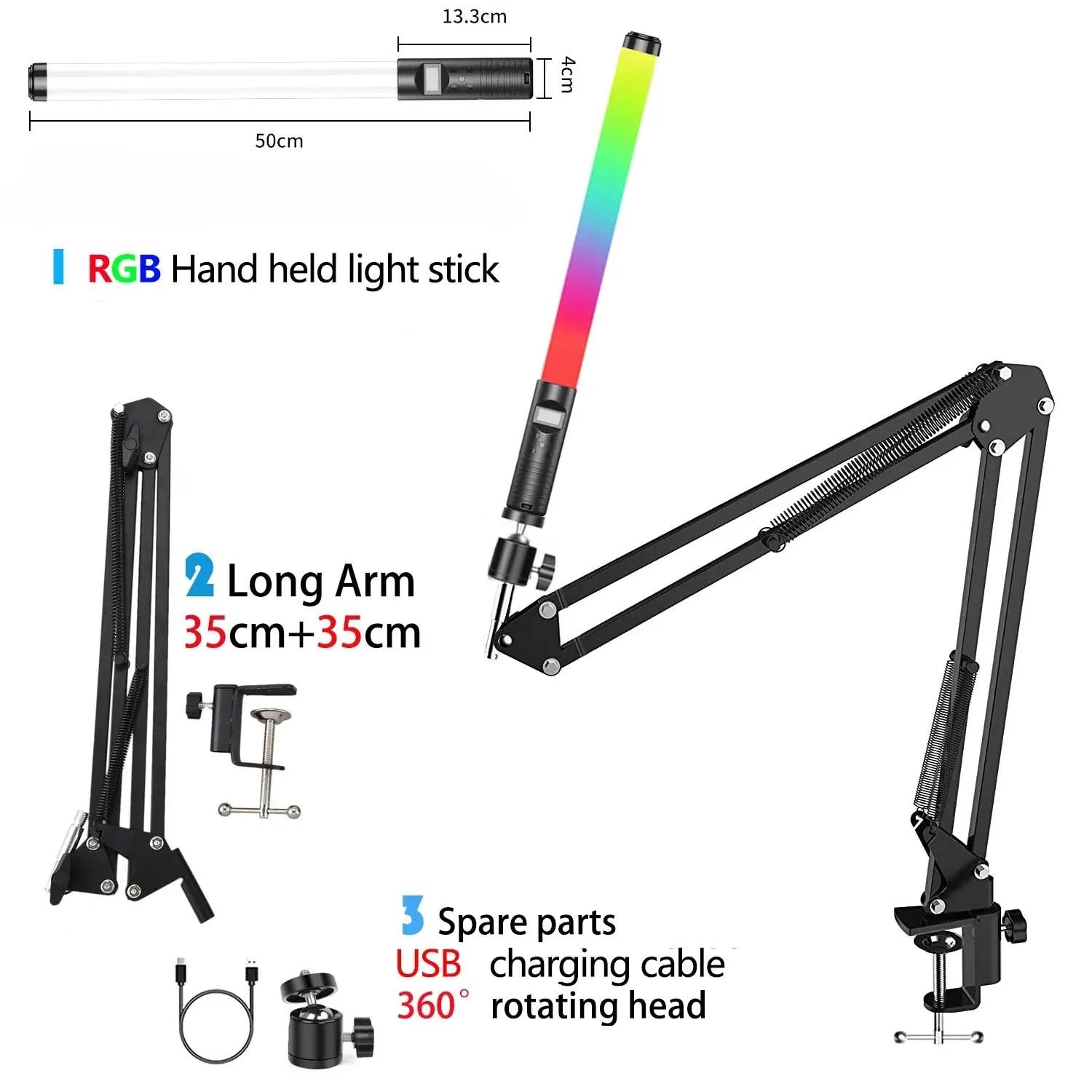 Tripé Fotografia Light Stick 20"50cm Handheld Light Wand RGB LED